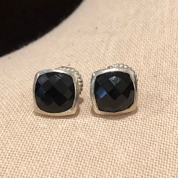 LOIS HILL Black Onyx Cushion Cut Checkerboard Sterling Silver Stud Earrings - Picture 7 of 15